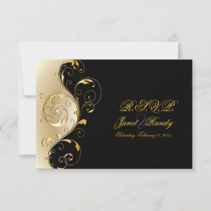 PixDezines rsvp Filigree+swirls/negro+oro