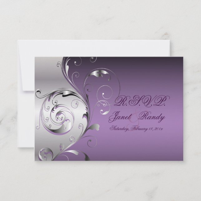 PixDezines rsvp Filigree+swirls/plata+lavanda (Anverso)