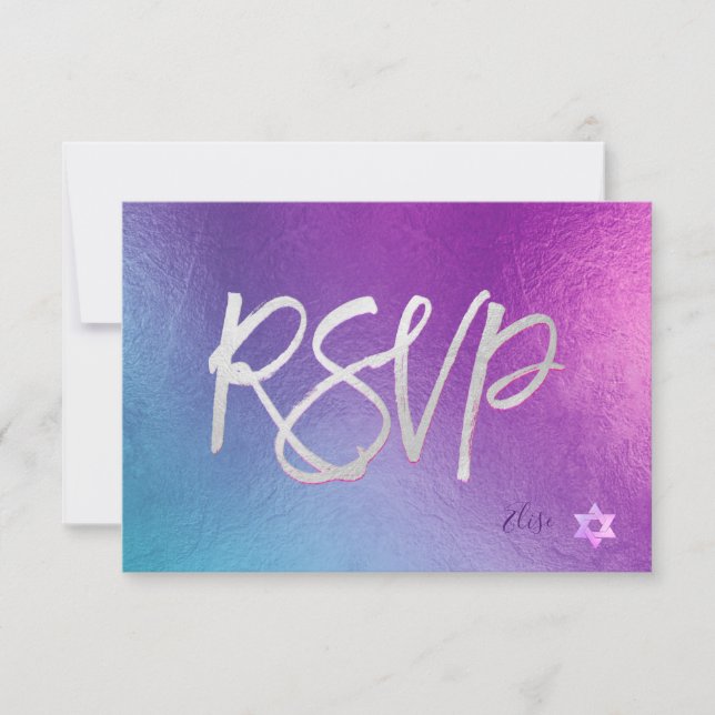 PixDezines RSVP H2 Ombre Púrpura+Bat Rosa Mitzvah  (Anverso)