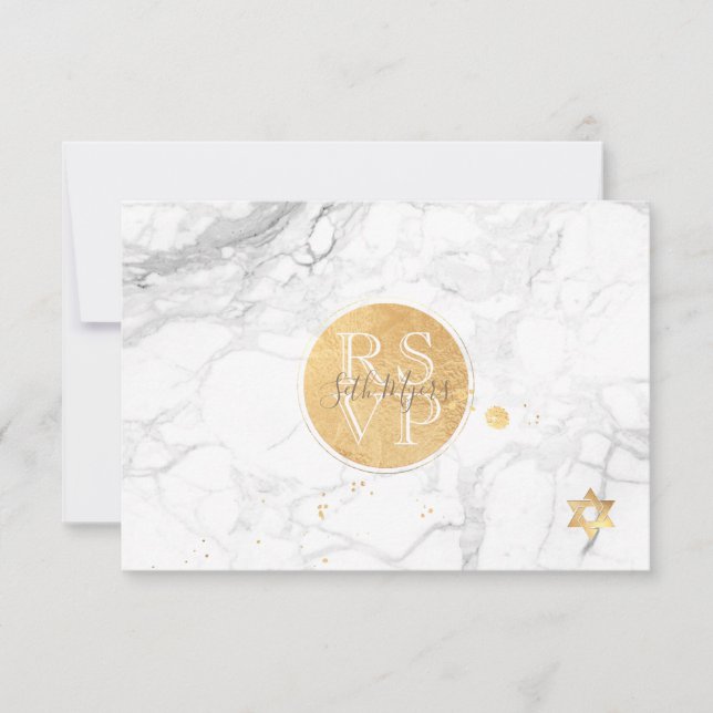 PixDezines RSVP Marble+Faux Gold Bar Mitzvah ✡ (Anverso)