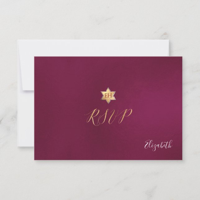PixDezines RSVP minimalista Dahlia Red Mitzvah ✡ (Anverso)
