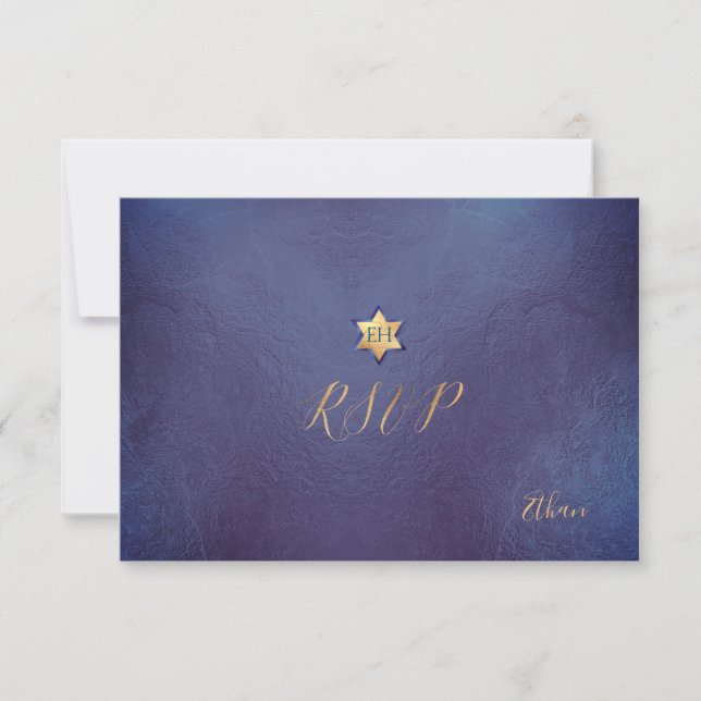 PixDezines RSVP minimalista Dusty Blue Mitzvah ✡ (Anverso)