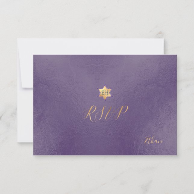 PixDezines RSVP minimalista Dusty Purple Mitzvah ✡ (Anverso)