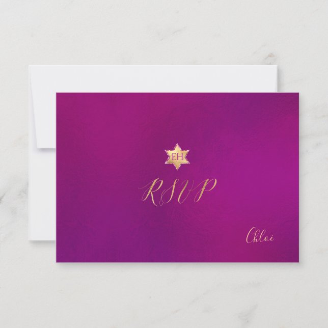 PixDezines RSVP minimalista Fuschia Mitzvah ✡ (Anverso)