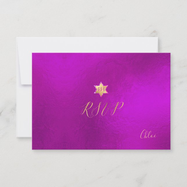 PixDezines RSVP minimalista Magenta Mitzvah ✡ (Anverso)