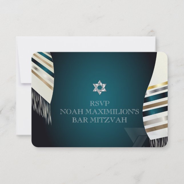 PixDezines RSVP Mitzvah/tallit teal/fondo personal (Anverso)