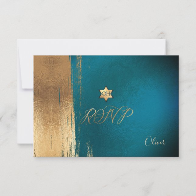 PixDezines RSVP Oscuro Verde azulado Mitzvah ✡ (Anverso)
