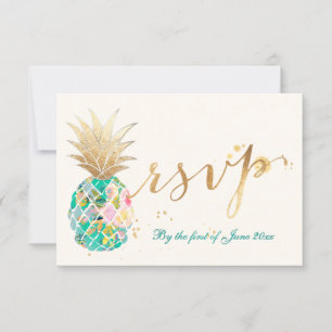 PixDezines RSVP Piñas Turquesas/Letra Dorada