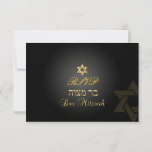 PixDezines rsvp Star, Bar Mitzvah/black+gold