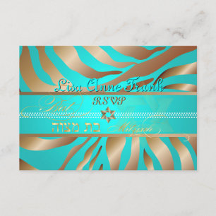 PixDezines rsvp Tan+Zebra Aqua, Bat Mitzvah