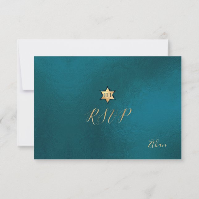 PixDezines RSVP Verde azulado minimalista Mitzvah  (Anverso)