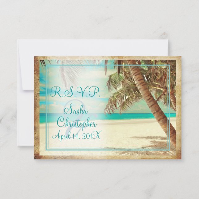 PixDezines rsvp vintage beach, paraíso tropical (Anverso)