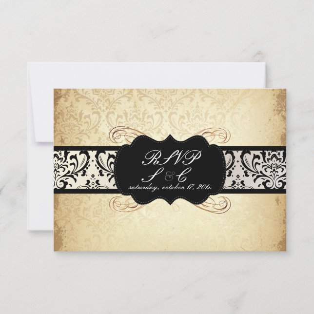 PixDezines rsvp Vintage Rossi Damask, Champagne (Anverso)
