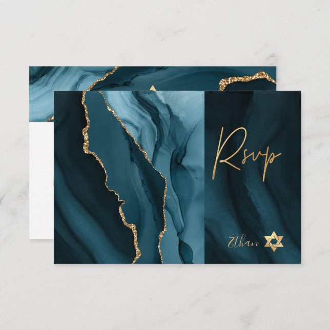 PixDezines RSVP Watercolor Agate Bar Mitzvah ✡ (Anverso / Reverso)