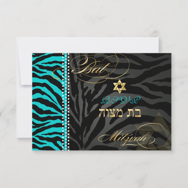 PixDezines Zebra RSVP Bat Mitzvah/DIY Color Aqua (Anverso)