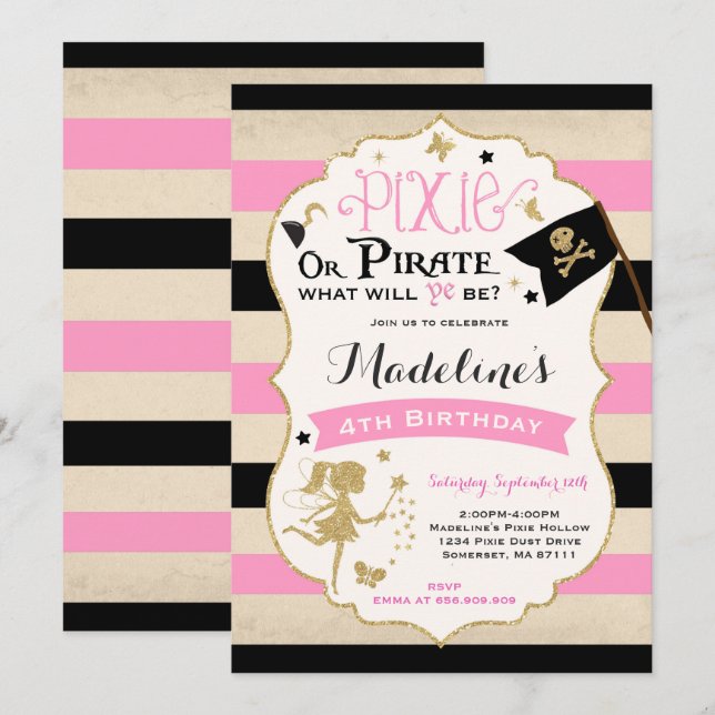 Pixe Y Pirata Invitación Al Cumpleaños Pirata (Anverso / Reverso)