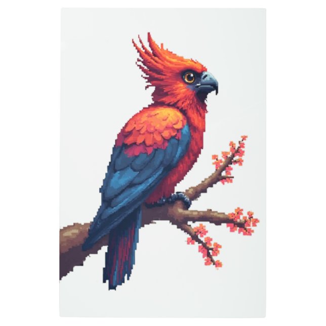 Pixel Art Crimson Glitch Bird Poster Metalizado (Anverso)