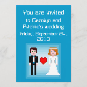 Pixel Bride y Groom - Invitación a la boda - Azul