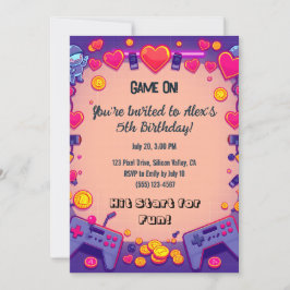 Pixel Fiesta Invitación de cumpleaños Tema Retro G