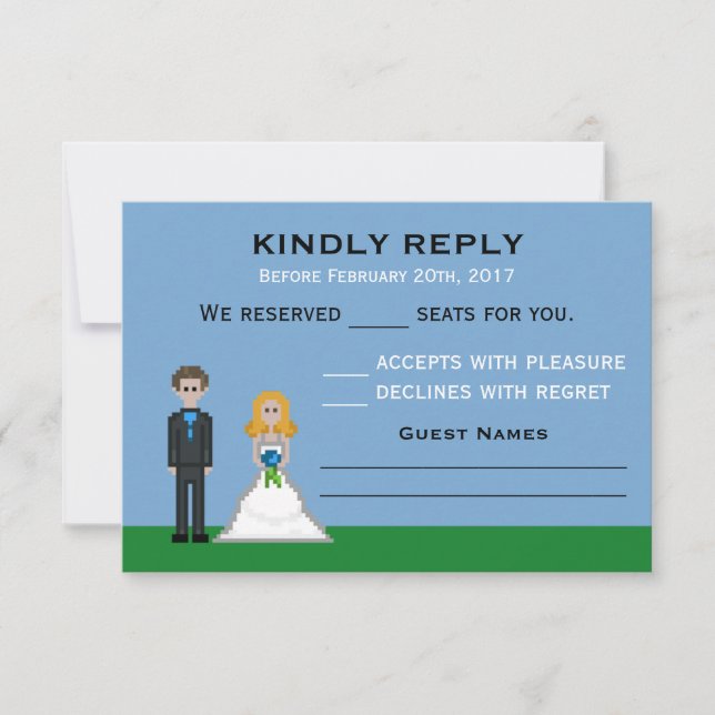 Pixel Gamer Blonde Bride & Groom Wedding RSVP (Anverso)