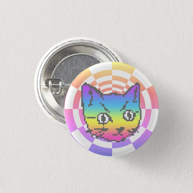 PIXEL KITTY CAT BOTÓN DE LLUVIA PSICODELIC (Anverso y reverso)