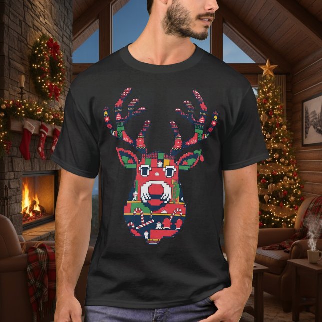 Pixel Reindeer Ugly Sweater Christmas T-shirt (Subido por el creador)