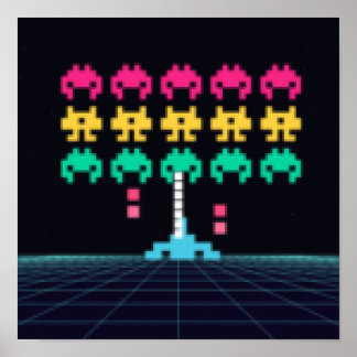 Pixel Space Shooter - Arte de Pared de Arcade Retr