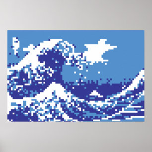 Pixel Tsunami Azul Arte de Pixel de 8 Bits