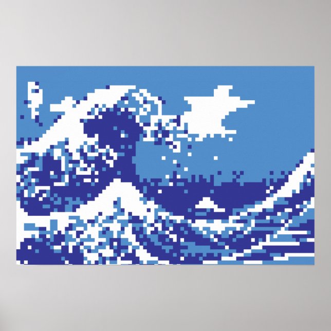 Pixel Tsunami Azul Arte de Pixel de 8 Bits (Frente)