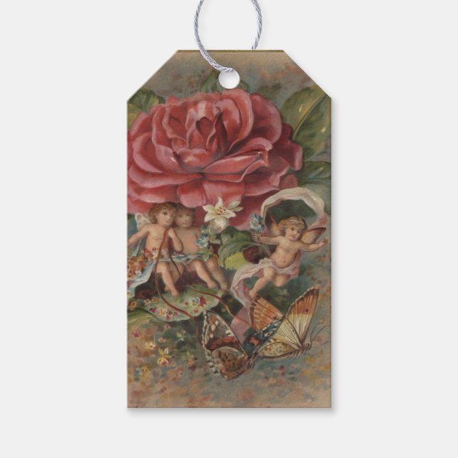 Píxies, ángeles, mariposas y flores etiqueta de re (Anverso)