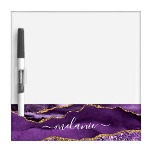 Pizarra Blanca Agple Violet Gold Purpurina Geode Su Nombre