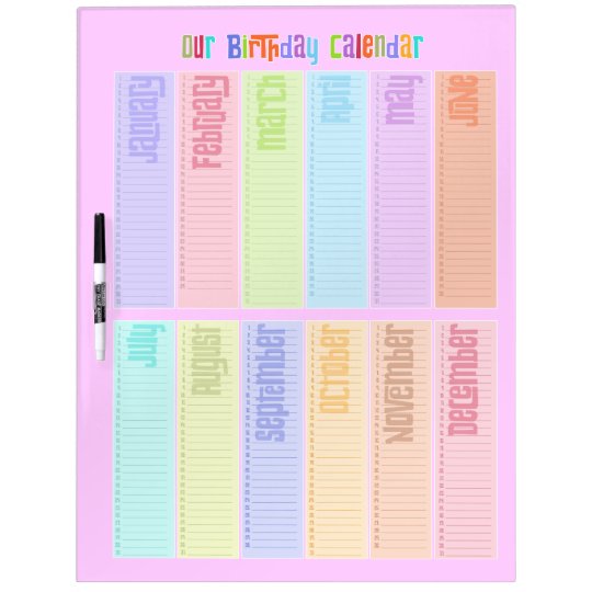 Pizarra Blanca Calendario Perpetuo Colorido Del Cumpleanos Zazzle Es calendario cumpleaños perpetuo