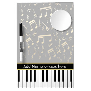 Pizarra Blanca Con Espejo Notas musicales y claves de piano negro y oro