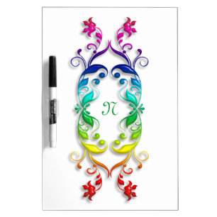 Pizarra Blanca Elemento floral barroco del arco iris. Monograma