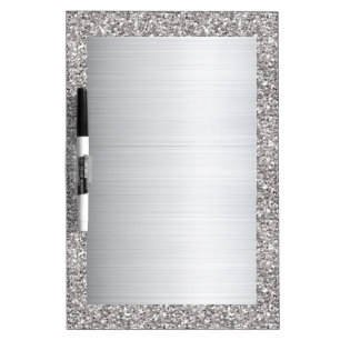 Pizarra Blanca Purpurina cepillado de acero inoxidable plateado M