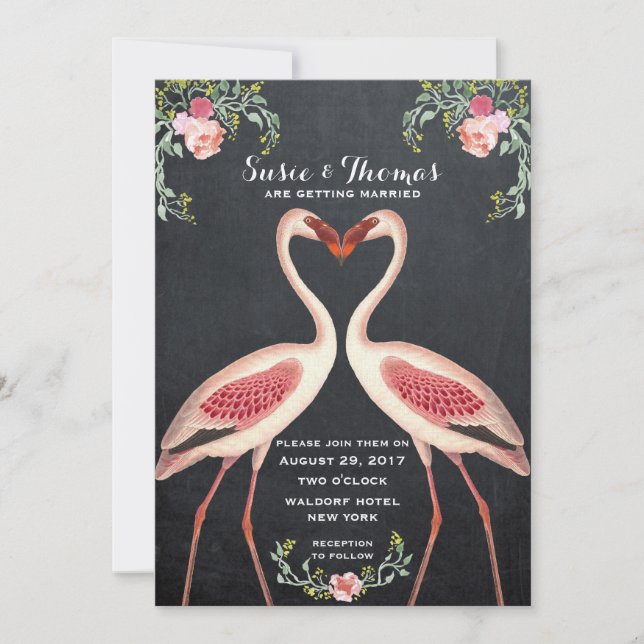 pizarra de invitación a la boda de Flamingo (Anverso)