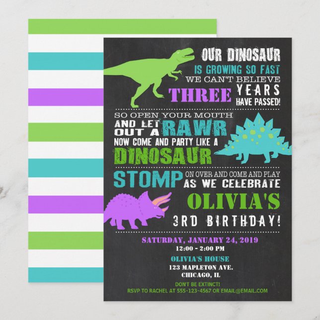 pizarra de invitaciones para el cumpleaños de los  (Anverso / Reverso)