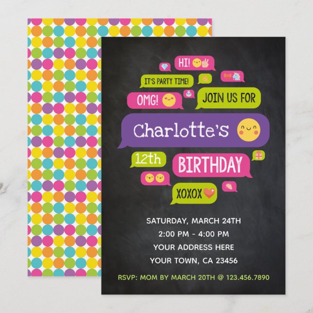 Pizarra de la invitación del cumpleaños de la (Anverso / Reverso)