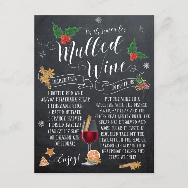 pizarra de postales de navidades de vino mulado (Anverso)