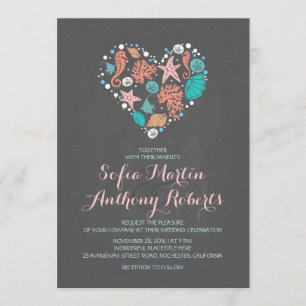 pizarra playa invitación a boda corazón de mar