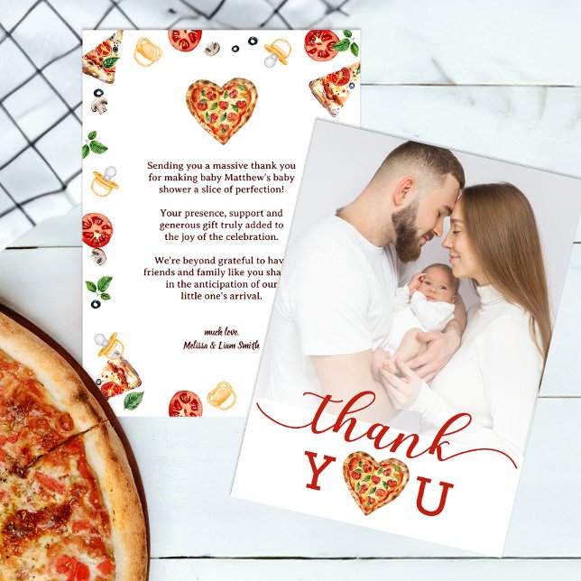 Pizza Baby Shower Foto Tarjeta de agradecimiento - (Photo Thank You Card)
