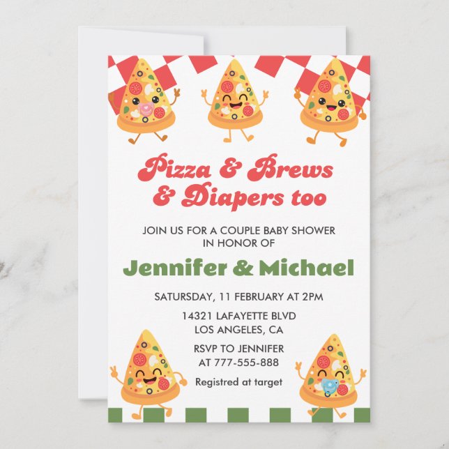Pizza Baby Shower Invitaciones Pizza Beer Diapers (Anverso)