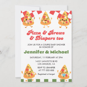 Pizza Baby Shower Invitaciones Pizza Beer Diapers