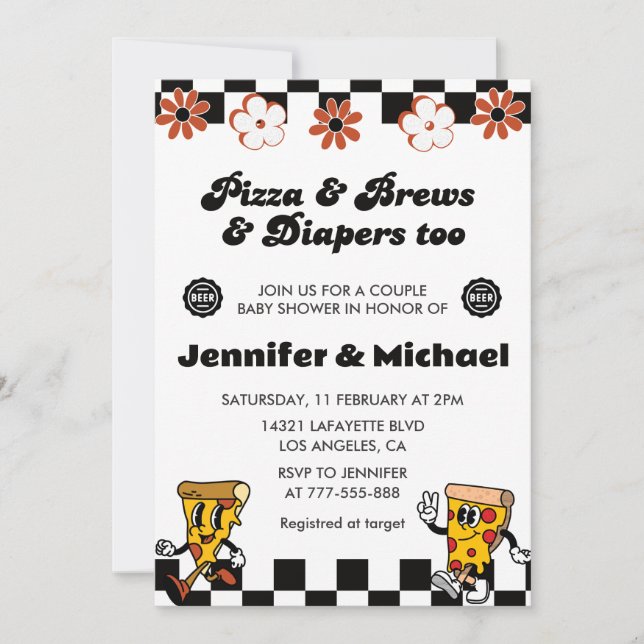 Pizza Baby Shower Invitaciones Pizza Beer Diapers (Anverso)