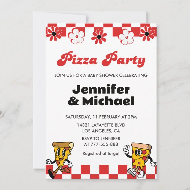 Pizza Baby Shower Invitaciones Pizza Fiesta Pacifi (Anverso)