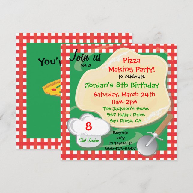 Pizza Creando Tarjeta de Invitación de Fiesta de C (Anverso / Reverso)