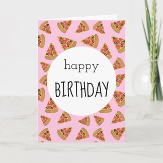 Pizza Fiesta Tarjeta de cumpleaños rosa