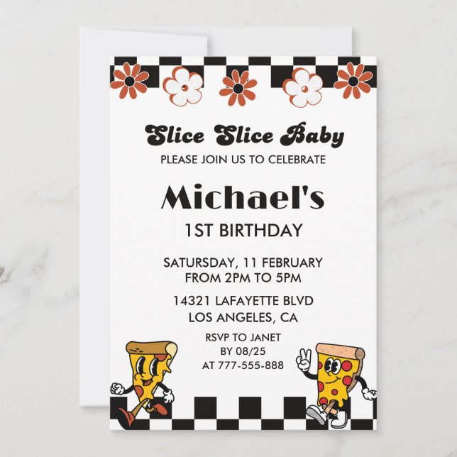 Pizza Invitaciones de cumpleaños 1ª | Baraja de ce (Anverso)