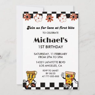 Pizza Invitaciones de cumpleaños 1ª   Fiesta Retro