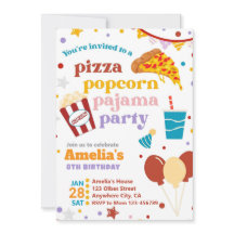 Pizza Popcorn y Pajamas Invitación al cumpleaños
